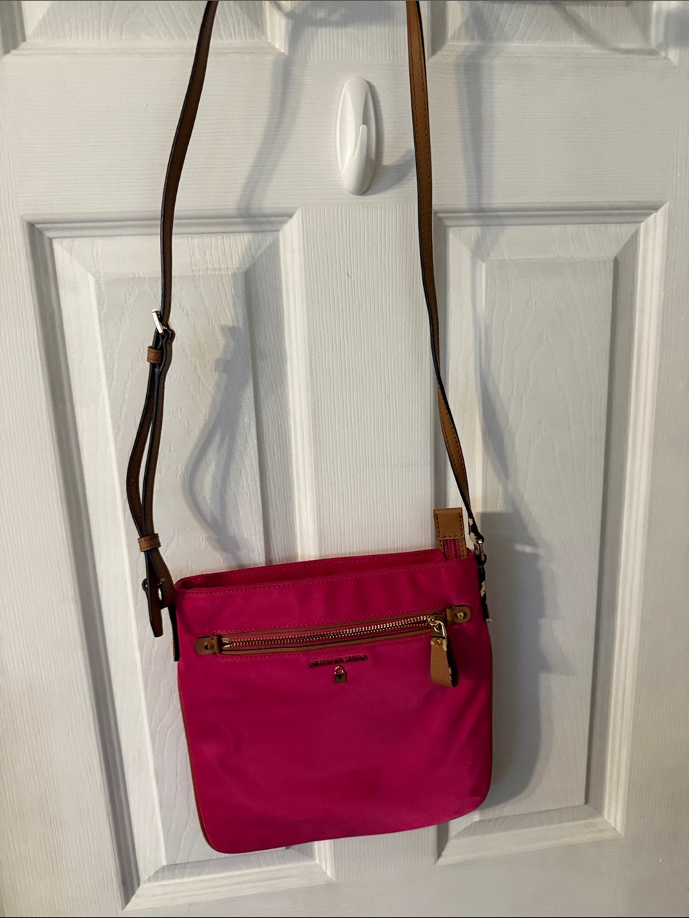 Michael Kors Fuchsia Crossbody with Brown Strap